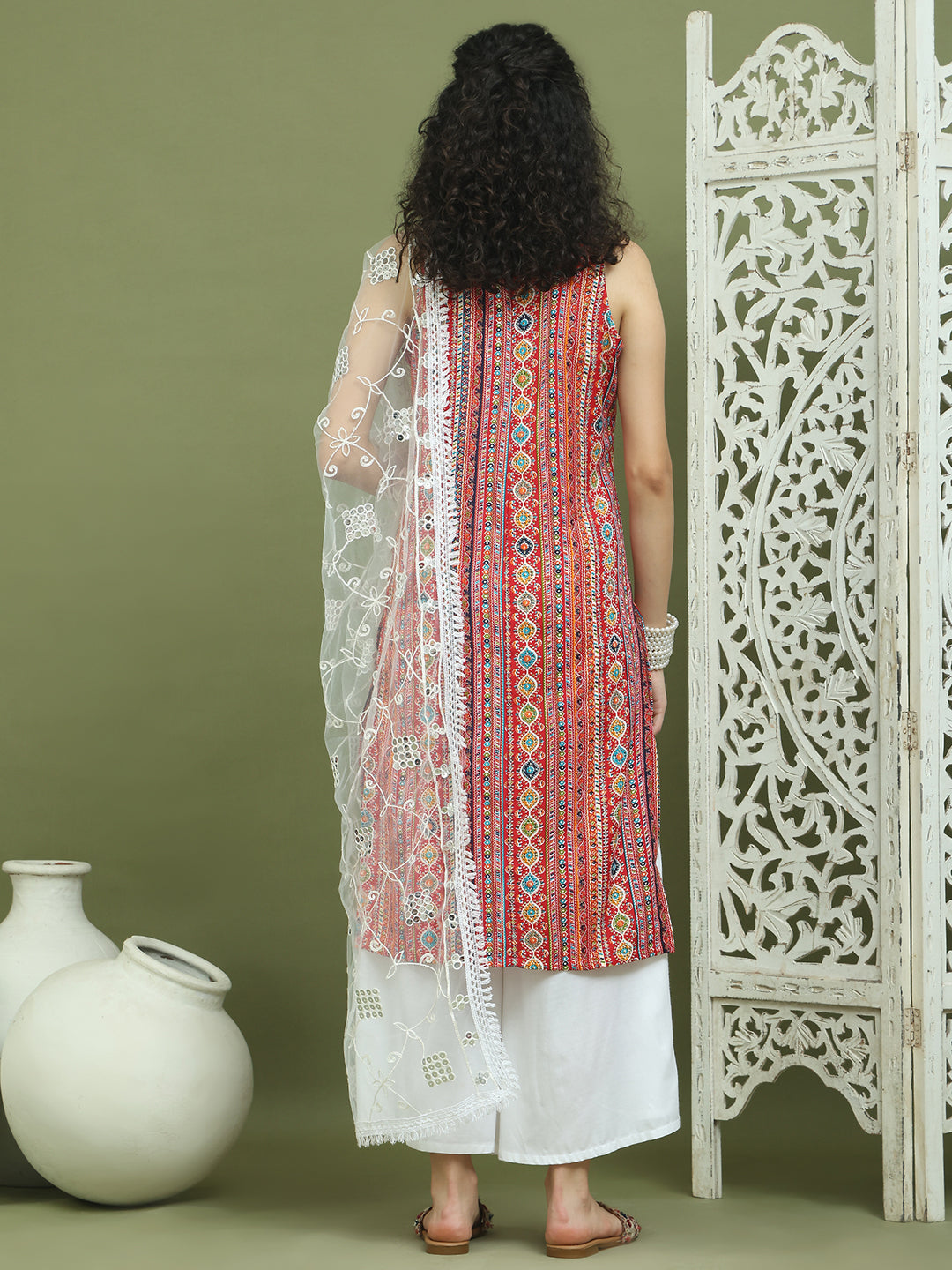 Foil Printed Rayon Kurta Palazzos With Dupatta ( JOKPL 2137W D67W 1574 Red )