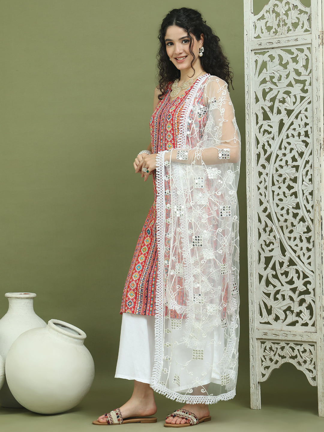 Foil Printed Rayon Kurta Palazzos With Dupatta ( JOKPL 2137W D67W 1574 Red )