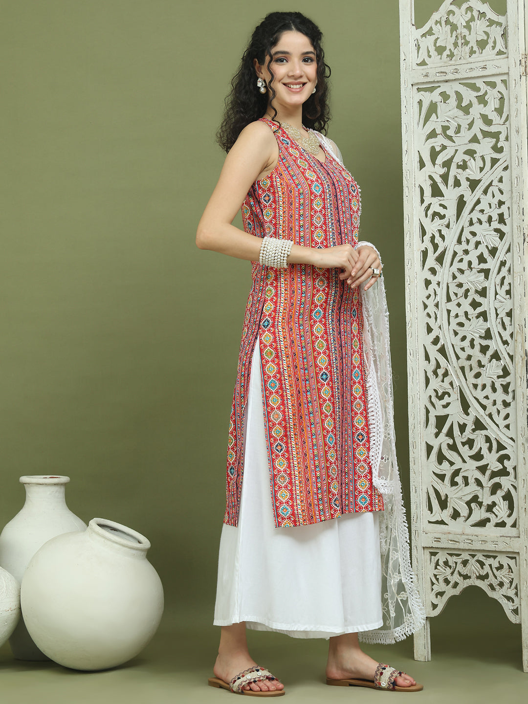 Foil Printed Rayon Kurta Palazzos With Dupatta ( JOKPL 2137W D67W 1574 Red )