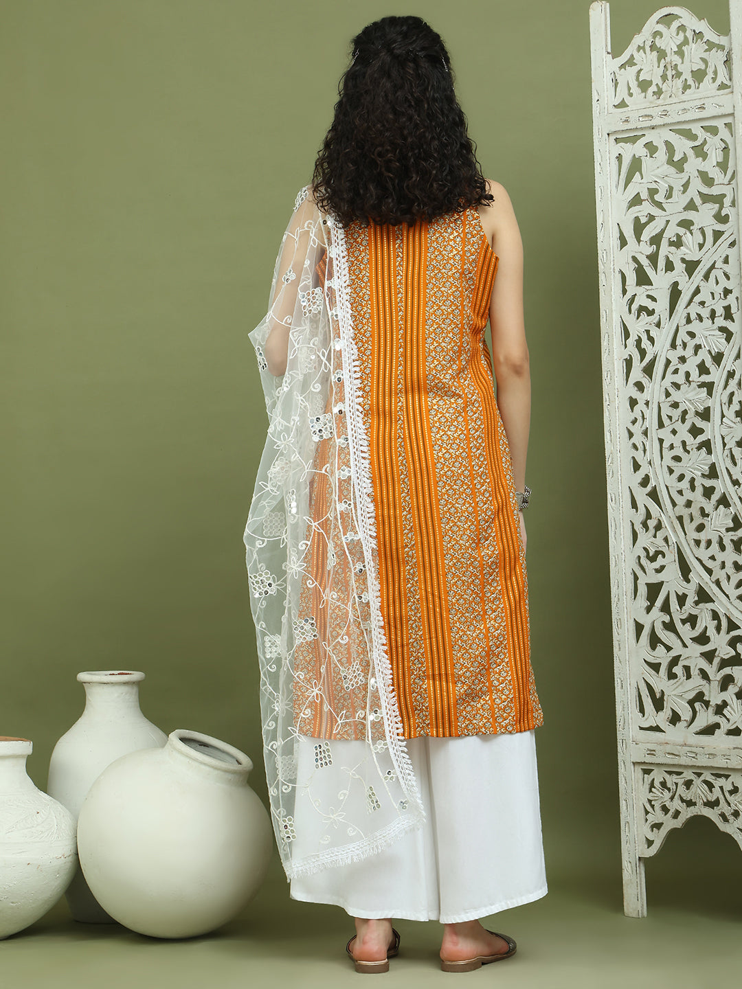 Foil Printed Rayon Kurta Palazzos & Dupatta for Women ( JOKPL 2137W D67W 1575 Yellow )