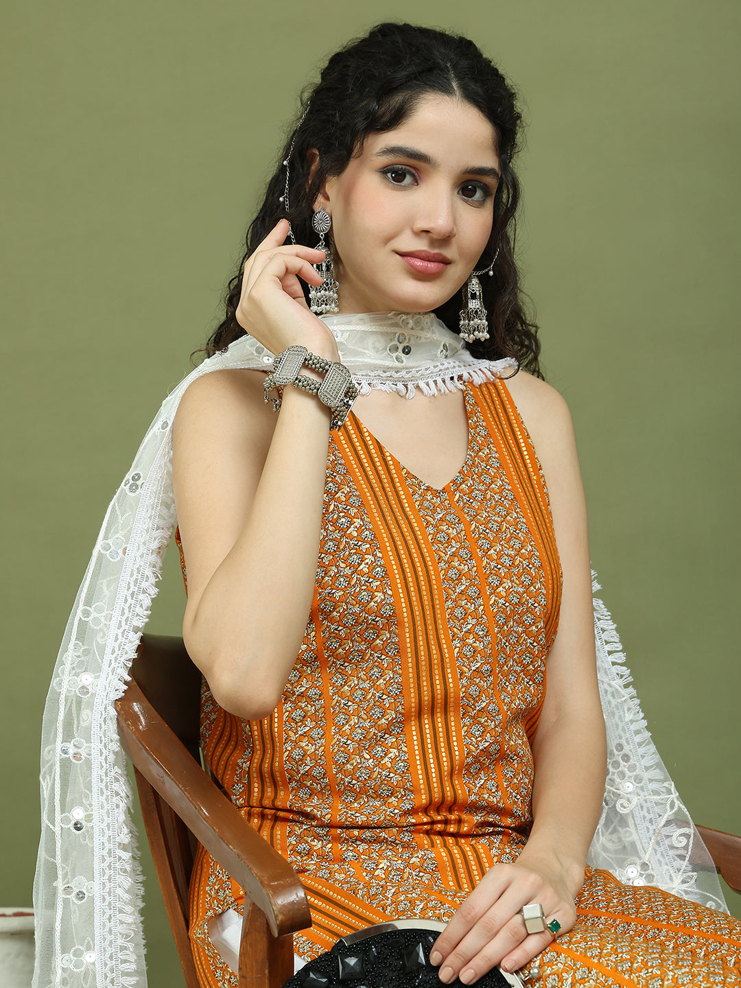 Foil Printed Rayon Kurta Palazzos & Dupatta for Women ( JOKPL 2137W D67W 1575 Yellow )