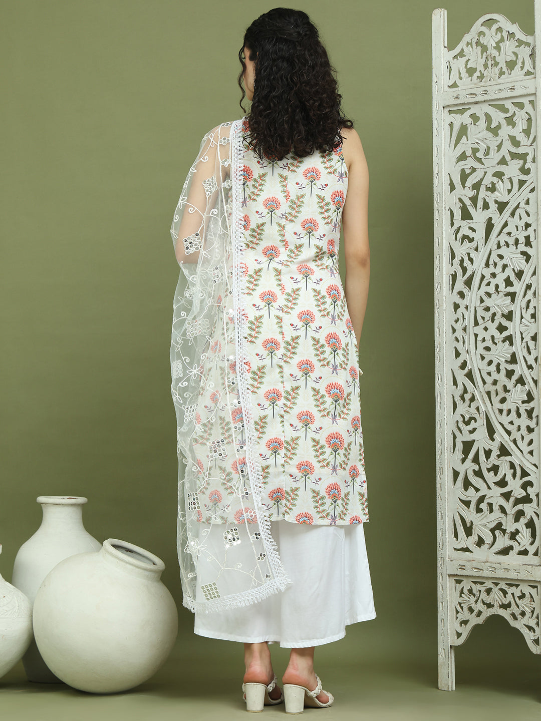 Printed Rayon Kurta Palazzo & Dupatta ( JOKPL 2137W D67W 1580 Ivory )
