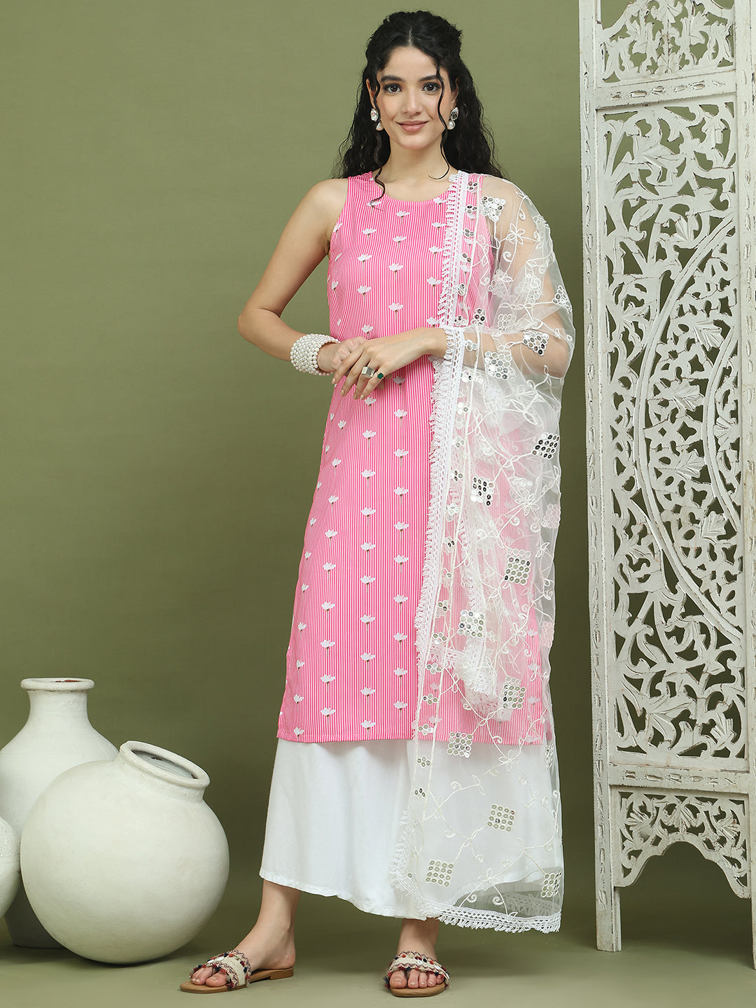 Printed Rayon Kurta Palazzo & Dupatta ( JOKPL 2137W D67W 1580 Pink )