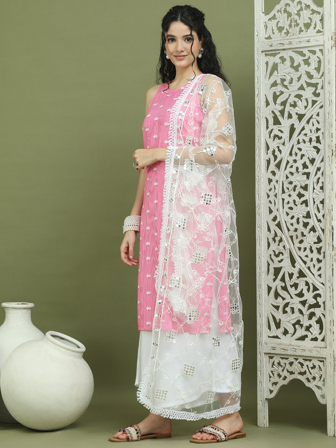 Printed Rayon Kurta Palazzo & Dupatta ( JOKPL 2137W D67W 1580 Pink )