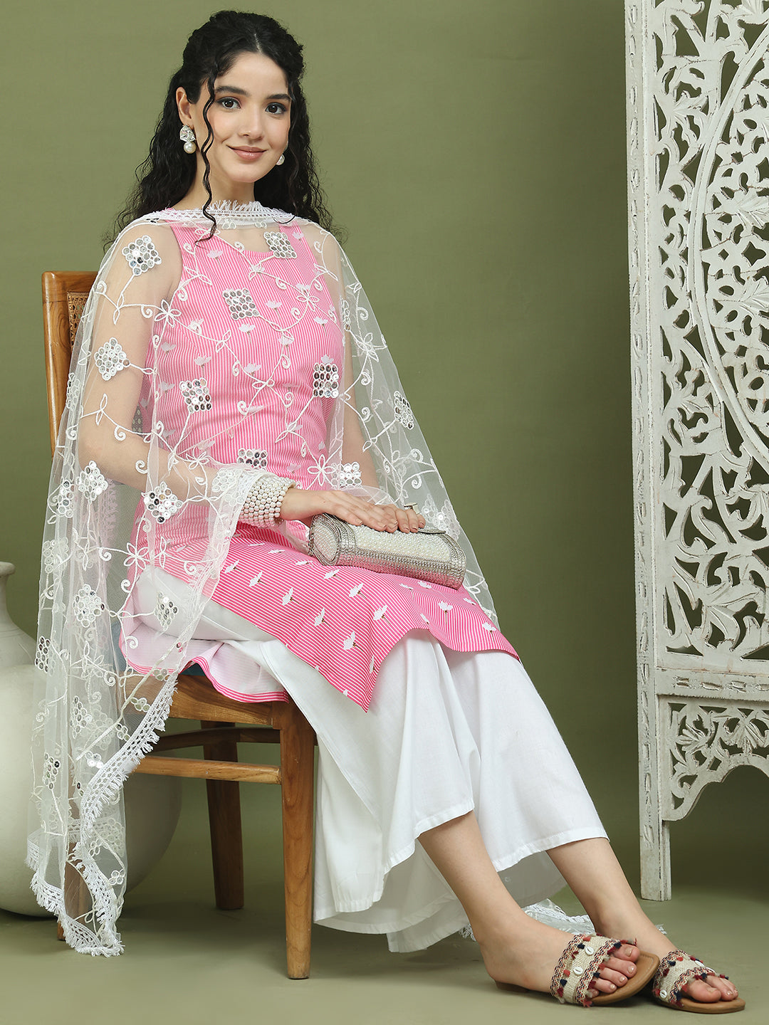 Printed Rayon Kurta Palazzo & Dupatta ( JOKPL 2137W D67W 1580 Pink )