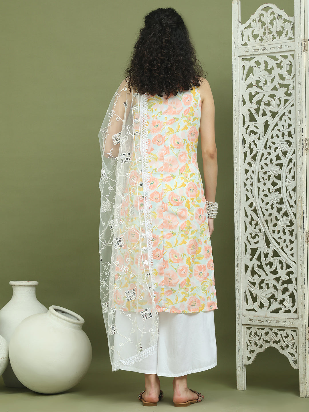 Printed Rayon Kurta Palazzo & Dupatta ( JOKPL 2137W D67W 1580 Sky )