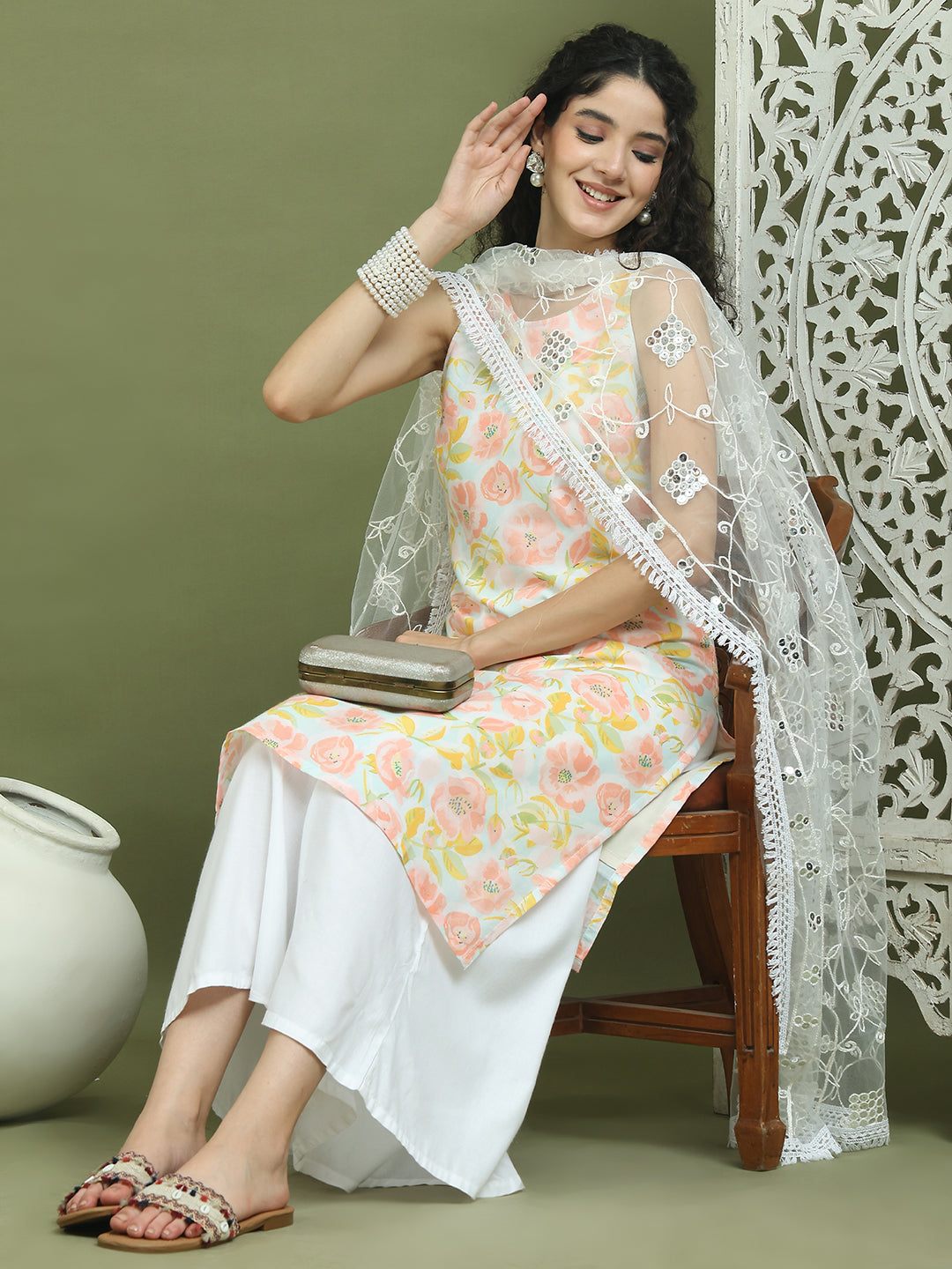 Printed Rayon Kurta Palazzo & Dupatta ( JOKPL 2137W D67W 1580 Sky )