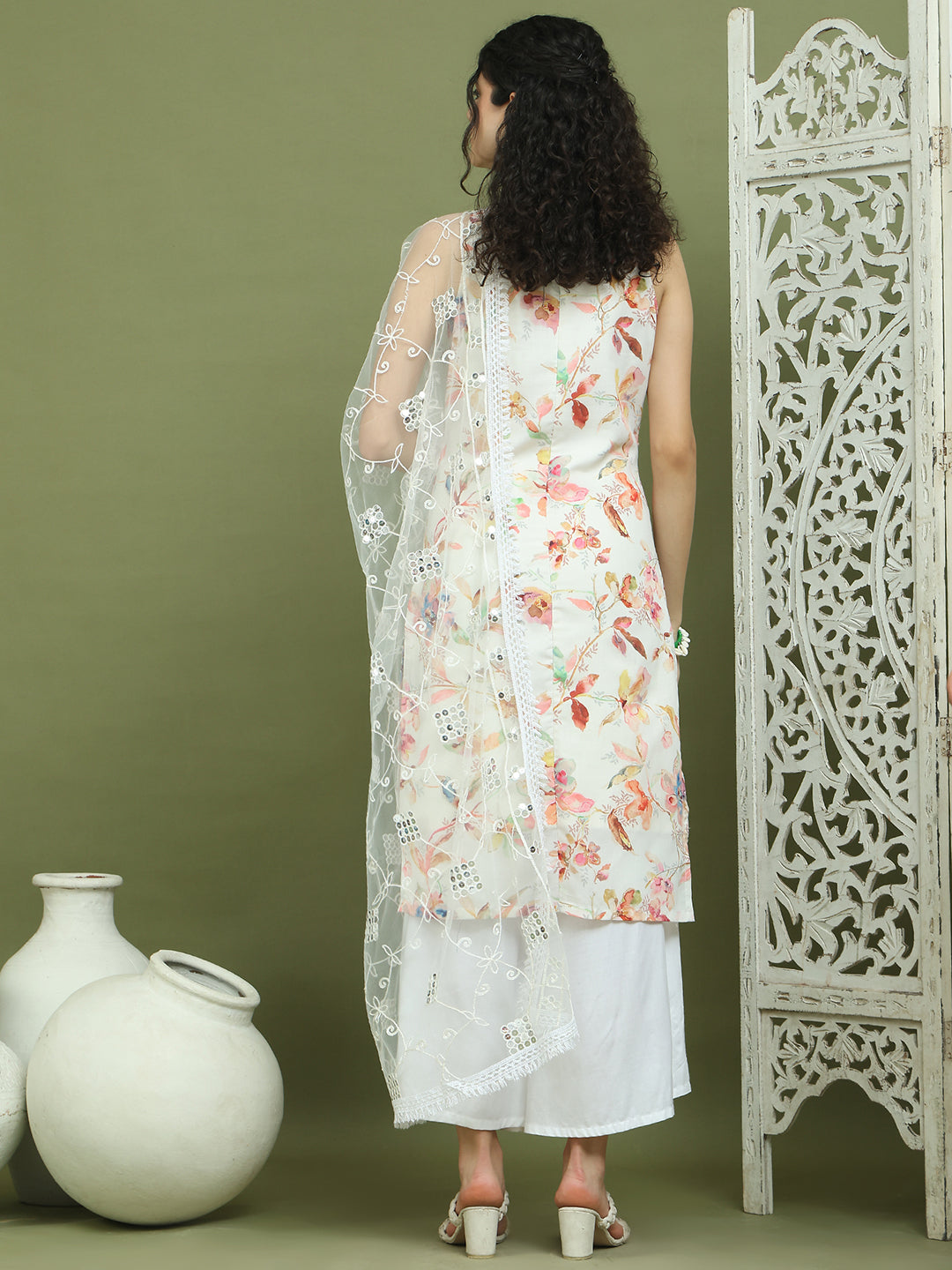 Printed Rayon Kurta Palazzo & Dupatta ( JOKPL 2137W D67W 1580 White )