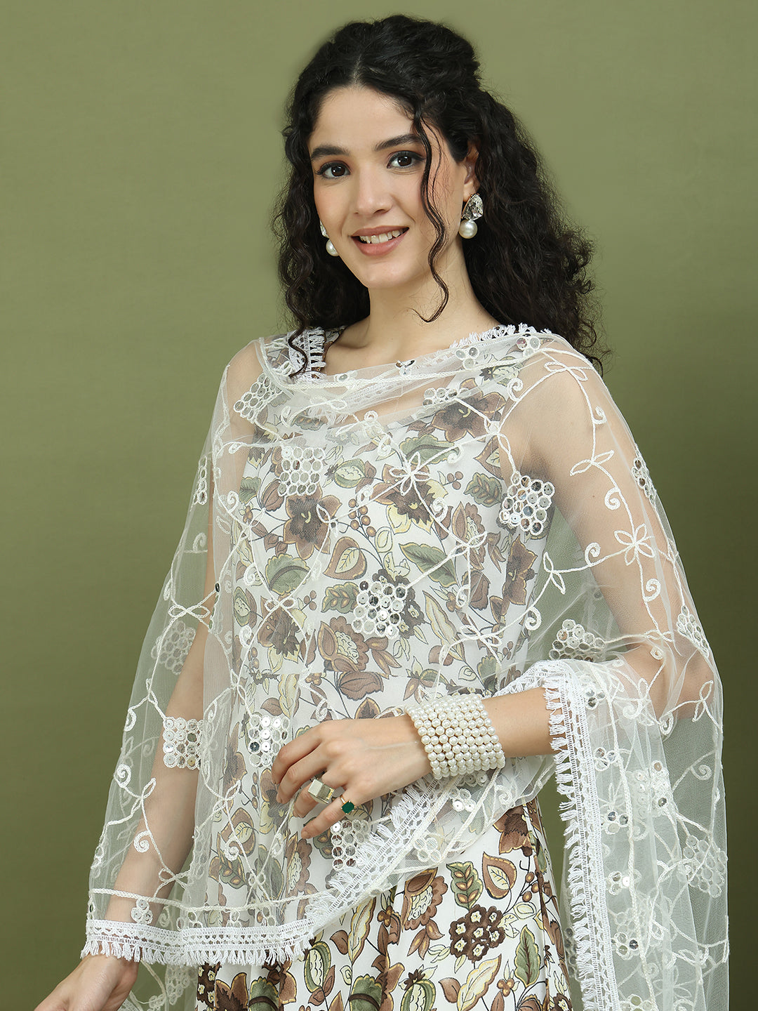 Foil Printed flared kurta pallazos With Dupatta ( JOKPL 2137W D67W 1581 Brown )