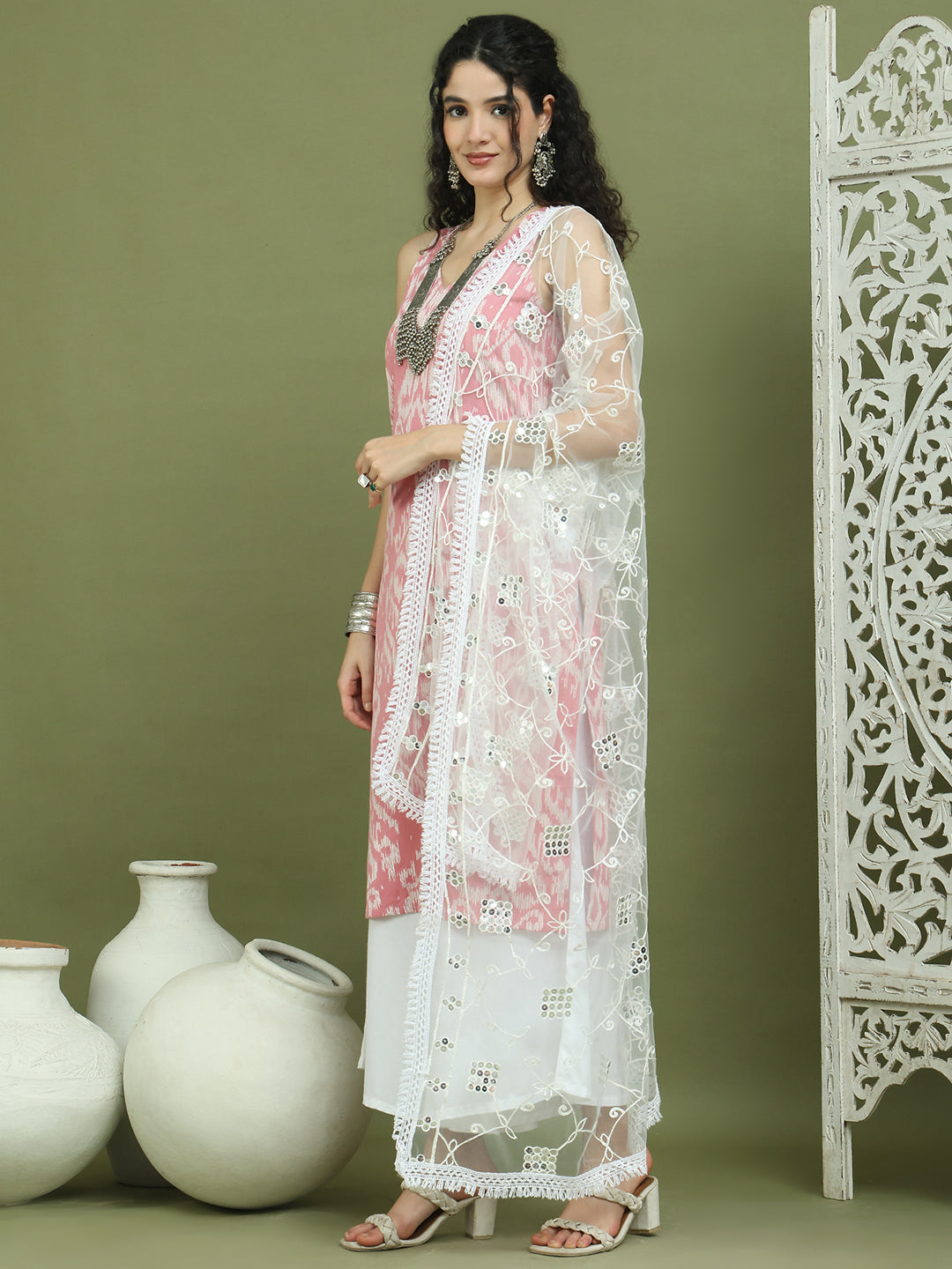 Printed Cotton Kurta Palazzo With Dupatta ( JOKPL 2137W D67W 1585 PInk )