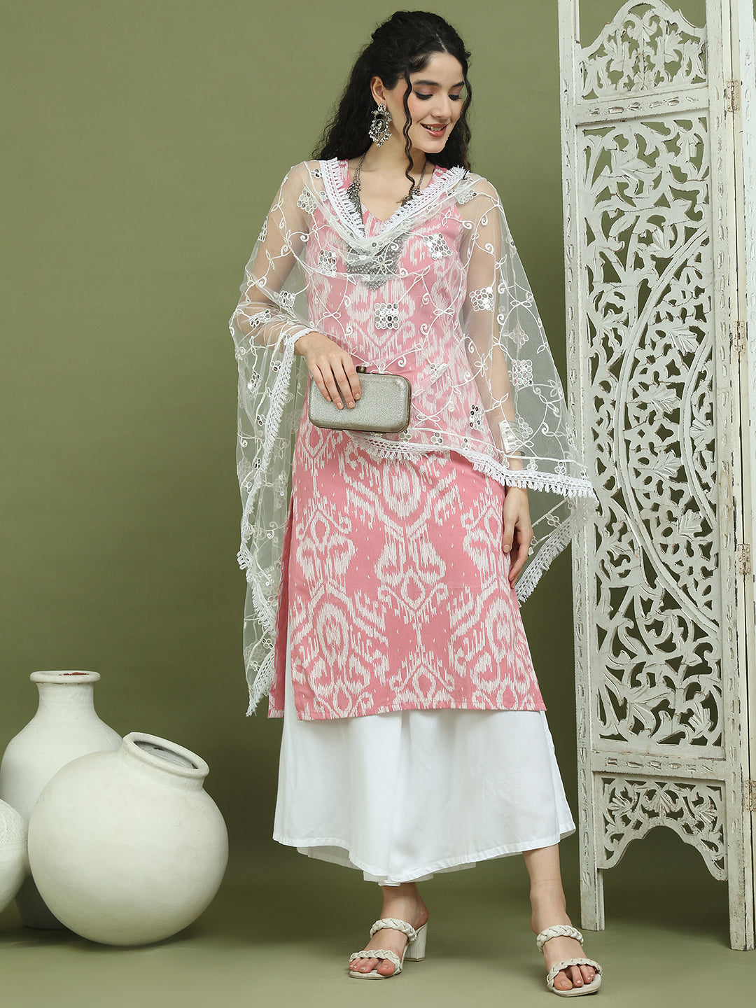 Printed Cotton Kurta Palazzo With Dupatta ( JOKPL 2137W D67W 1585 PInk )