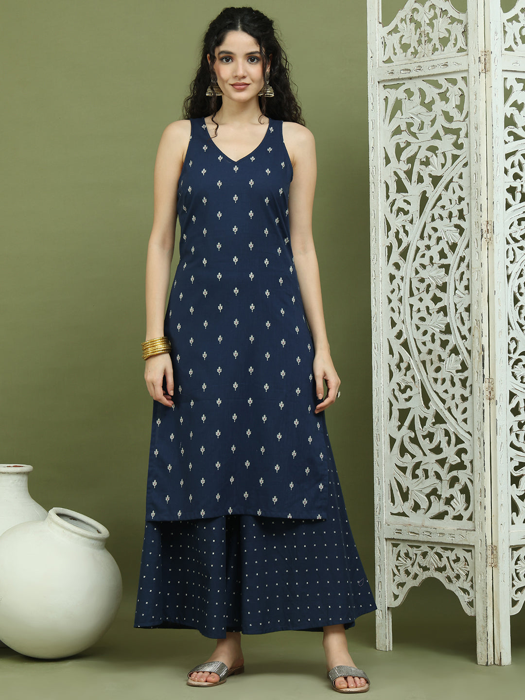 Women's Printed Rayon Kurtas ( JOK 1585 Navy )