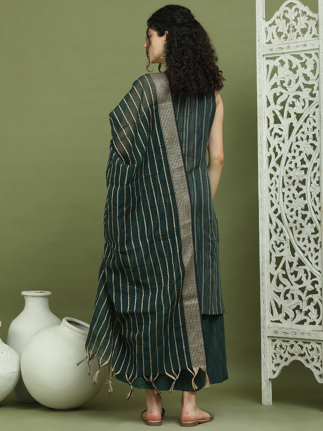 Woven Design straight Kurta Palazzo With Dupatta ( JOKPL D68G 1587 Green )