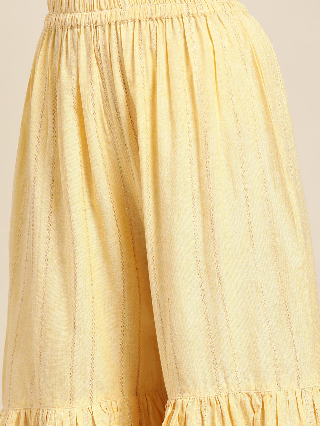 Women Yellow Woven Design Gotta Patti Kurta with Sharara & Dupatta ( JOKPS D20F 1438 Yellow )