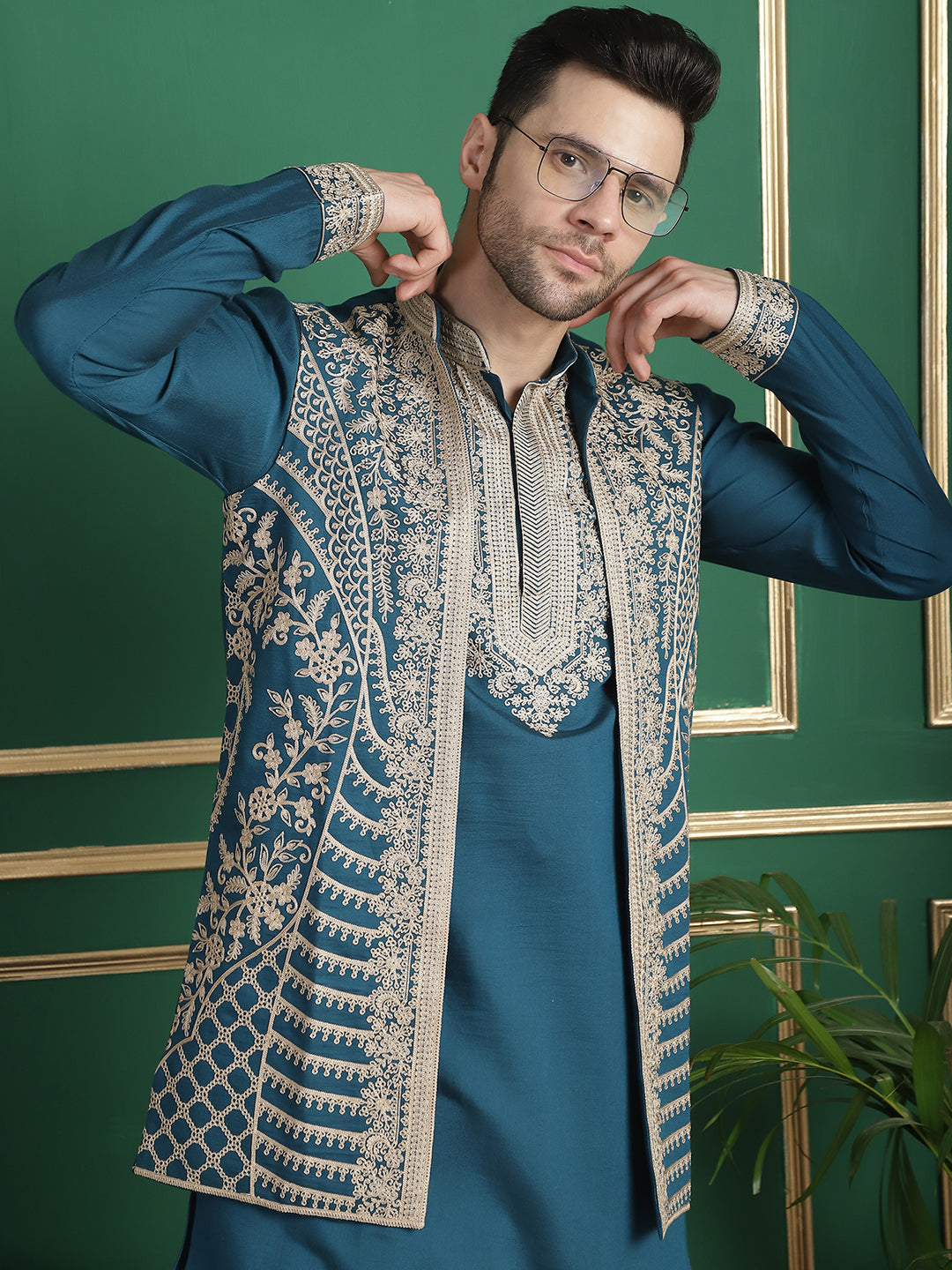 Men's Embroidered Waistcoat and Kurta Pyjama
