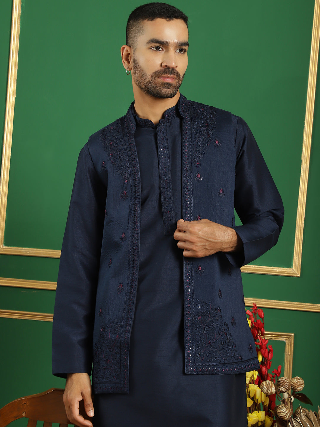Men's Embroidered Waistcoat and Kurta Pyjama