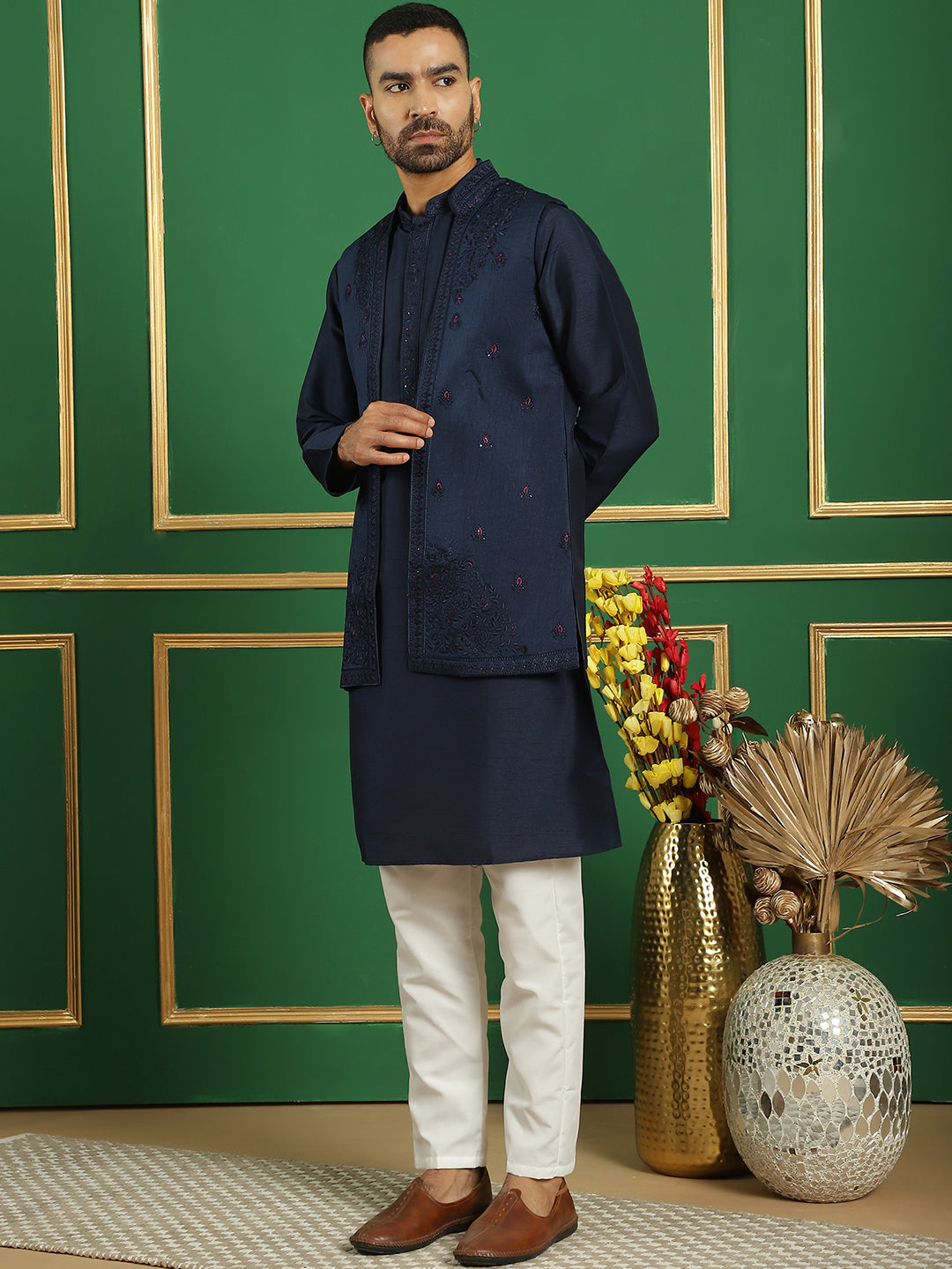 Men's Embroidered Waistcoat and Kurta Pyjama