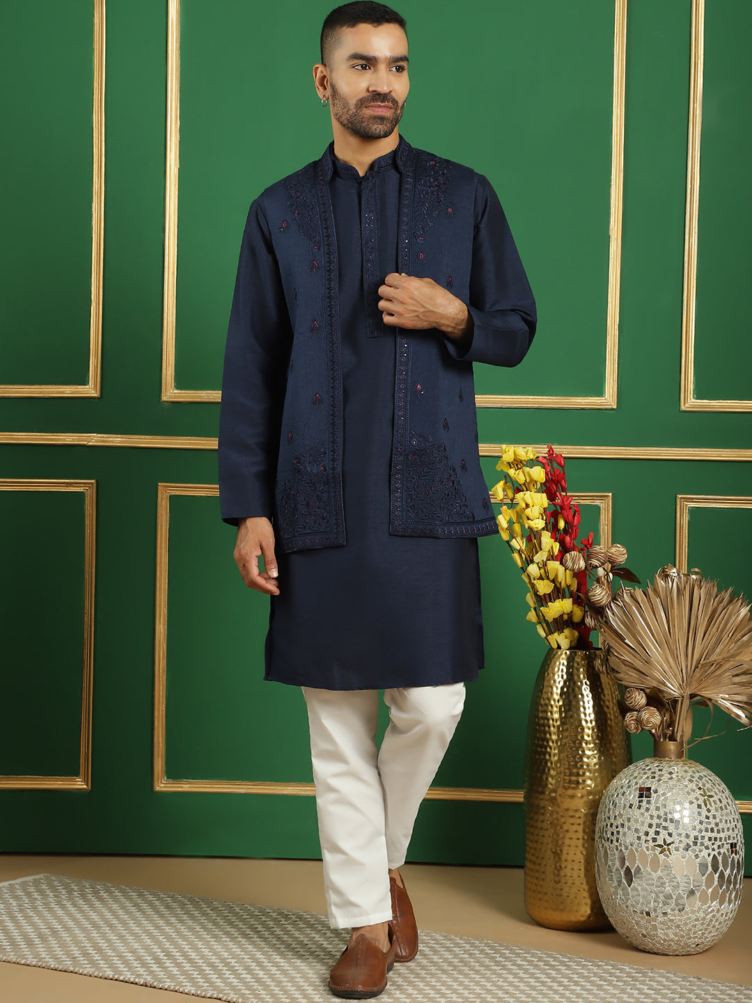 Men's Embroidered Waistcoat and Kurta Pyjama