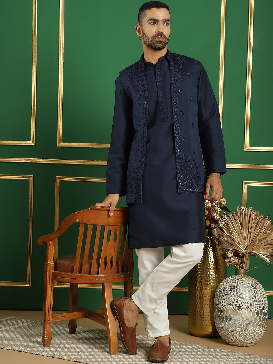 Men's Embroidered Waistcoat and Kurta Pyjama