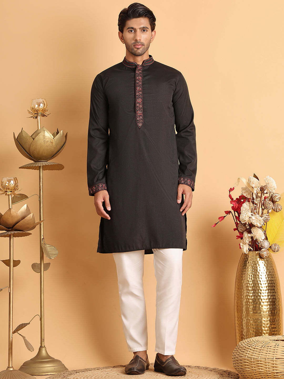 Embroidered Waistcoat and Kurta Pyjama For Men ( JOKPWCS 5114Black )