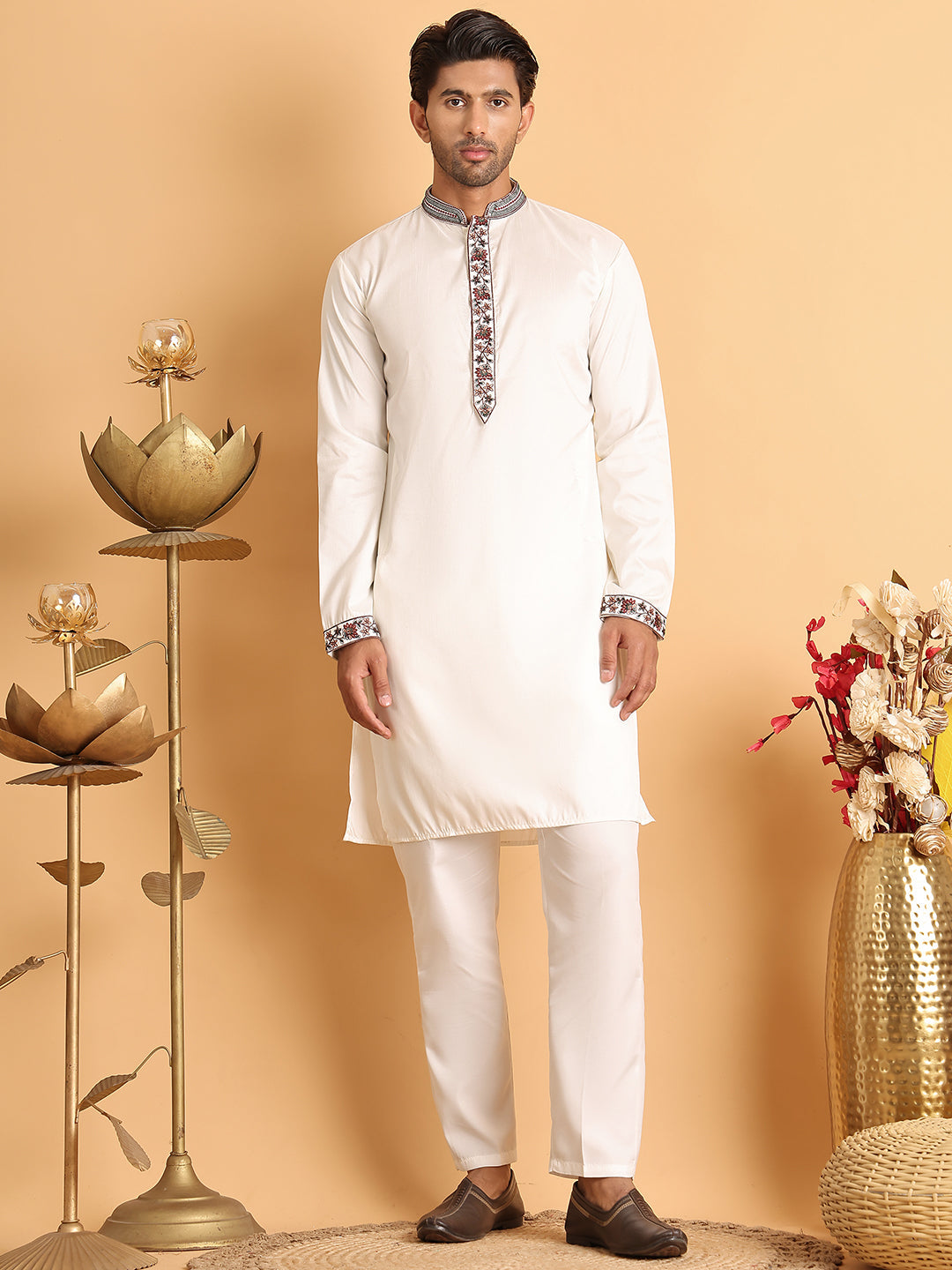 Embroidered Waistcoat and Kurta Pyjama For Men ( JOKPWCS 5114White )