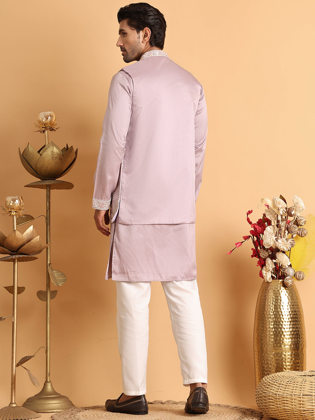 Embroidered Waistcoat and Kurta Pyjama For Men ( JOKPWCS 5115Purple )