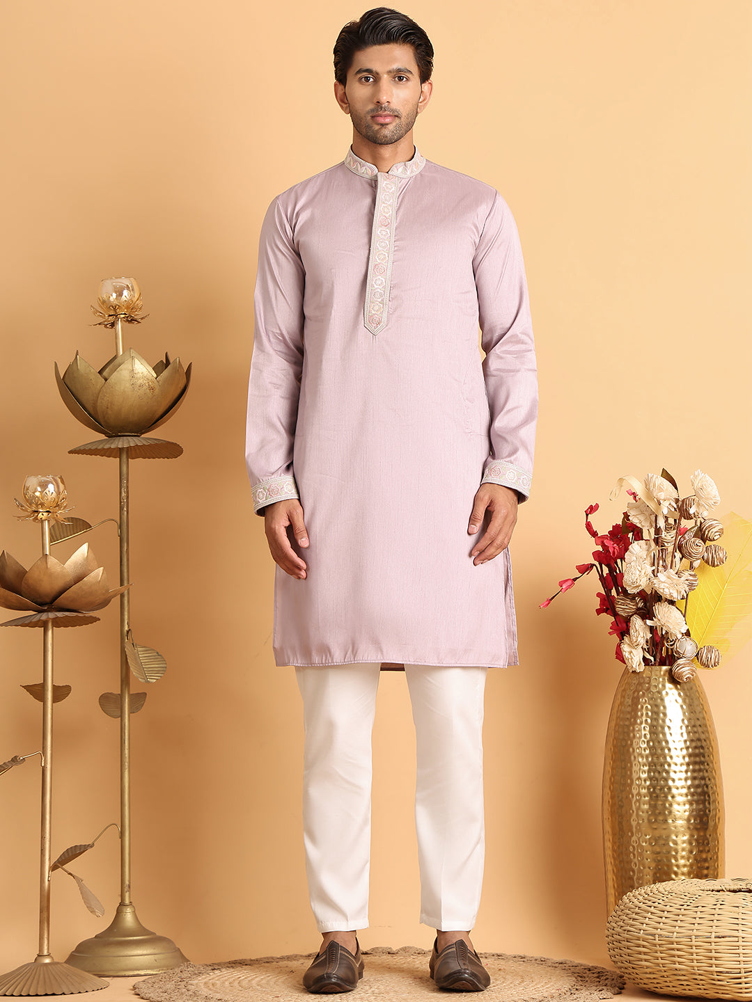 Embroidered Waistcoat and Kurta Pyjama For Men ( JOKPWCS 5115Purple )