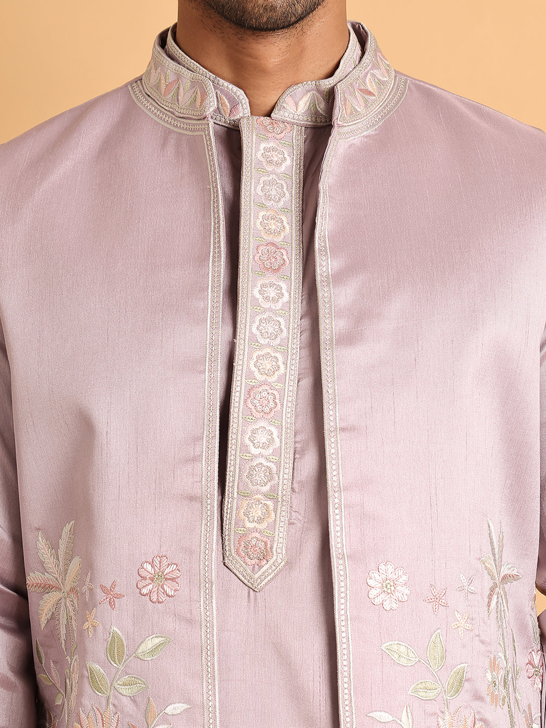 Embroidered Waistcoat and Kurta Pyjama For Men ( JOKPWCS 5115Purple )