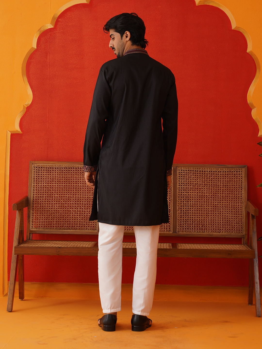 Embroidered Waistcoat & Solid Kurta Pyjama For Men ( JOKPWCS 5139Black )