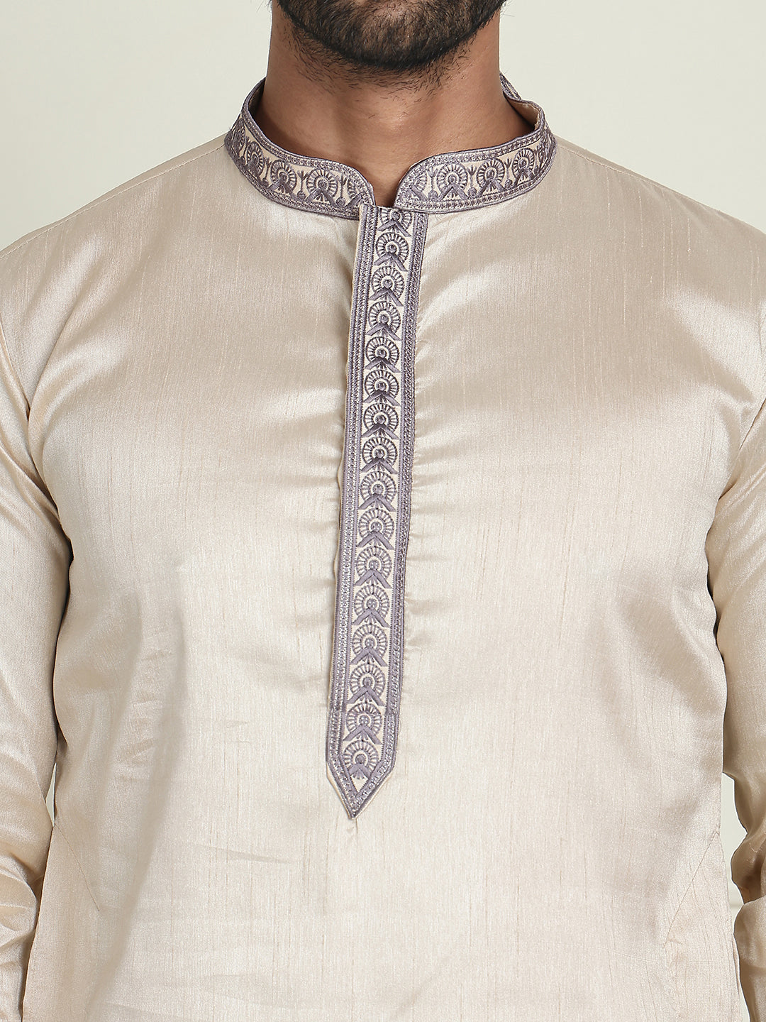 Embroidered Waistcoat & Solid Kurta Pyjama For Men ( JOKPWCS W 5206 Cream )