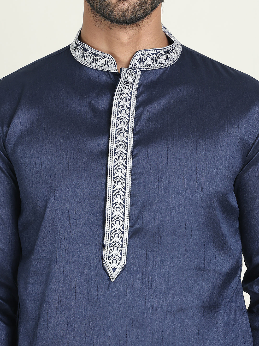 Embroidered Waistcoat & Solid Kurta Pyjama For Men ( JOKPWCS W 5206 Navy )