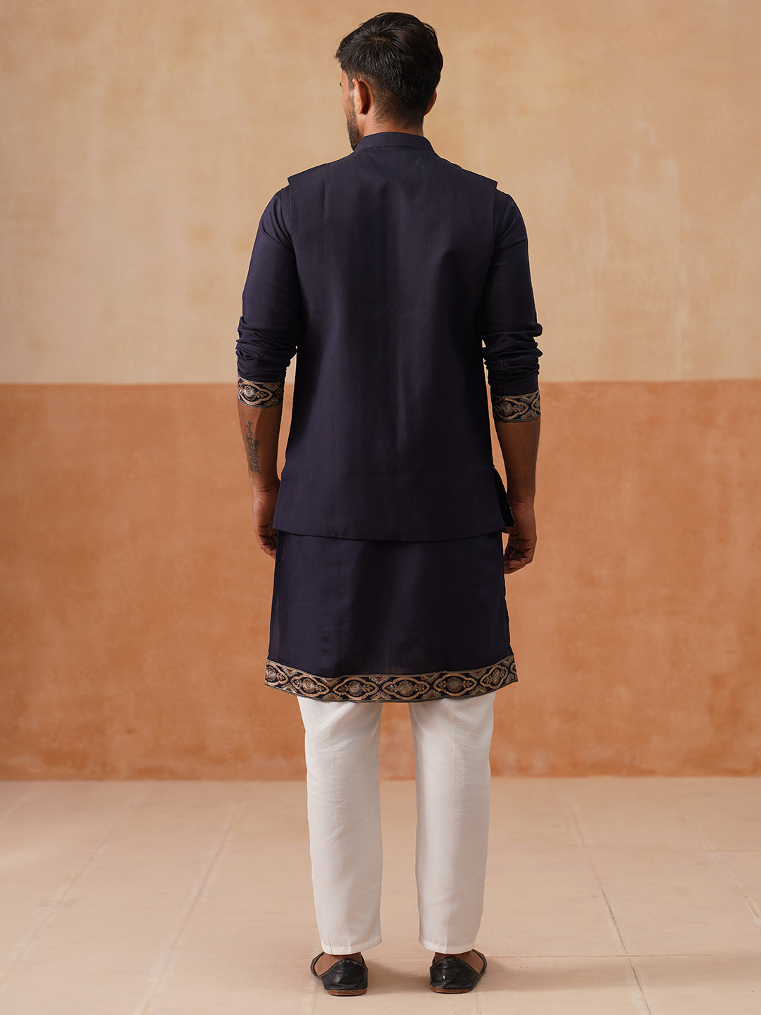 Embroidered Waistcoat and Kurta Pyjama For Men ( JOKPWCS 5239 Navy )