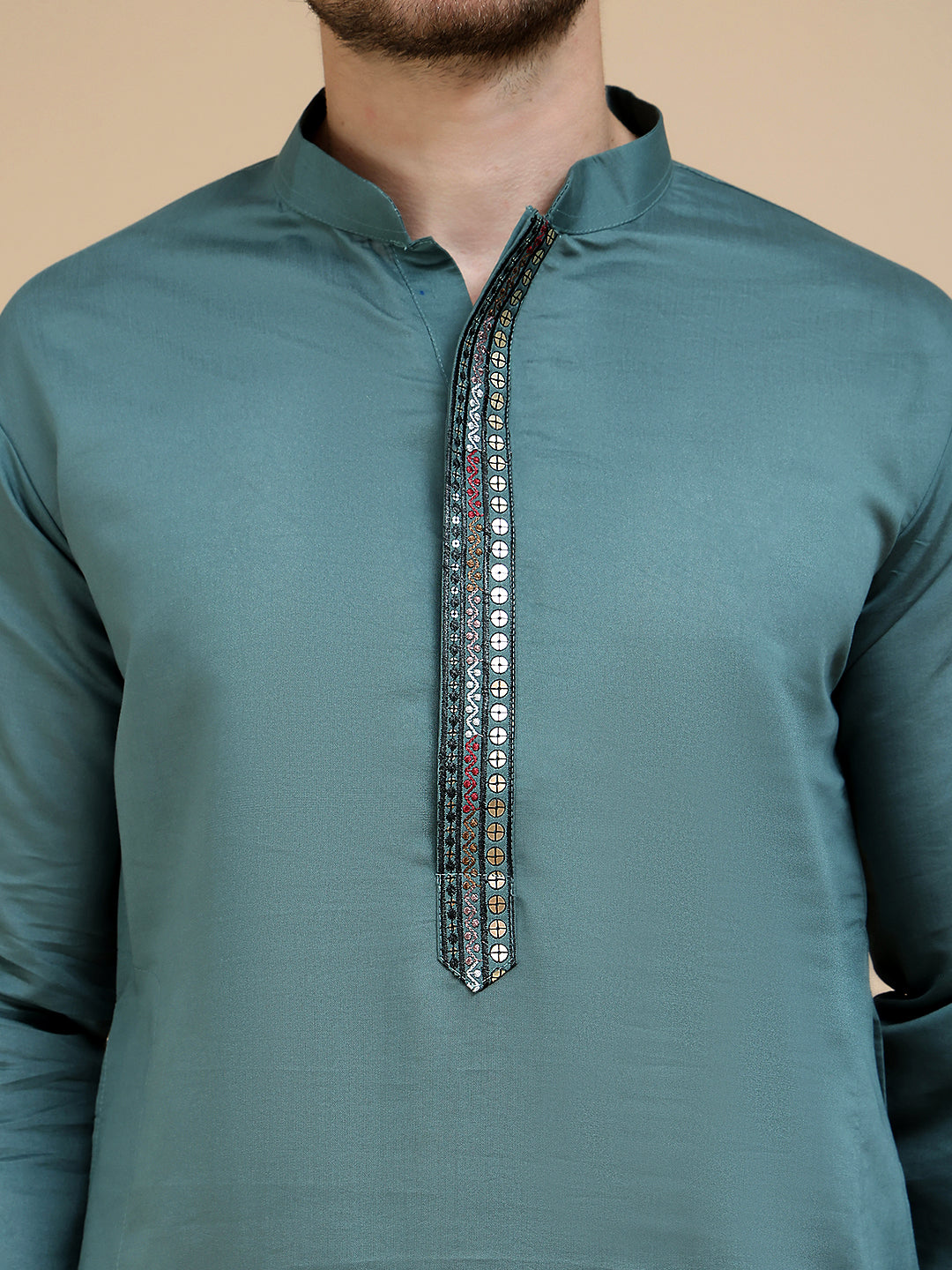 Embroidered Waistcoat and Kurta Pyjama For Men ( JOKPWCS W 5240 Teal )