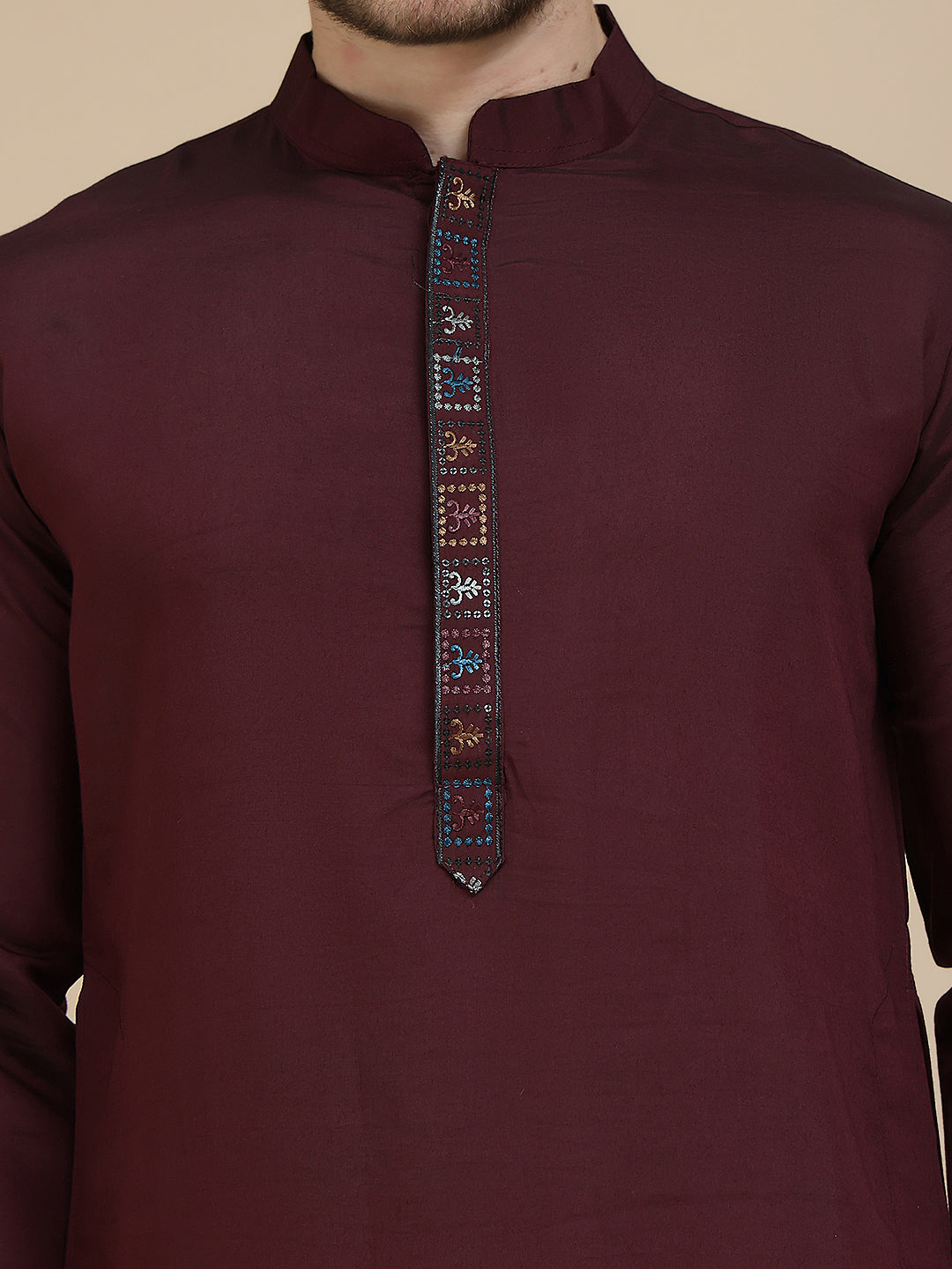 Embroidered Waistcoat and Kurta Pyjama For Men ( JOKPWCS W 5241 Maroon )