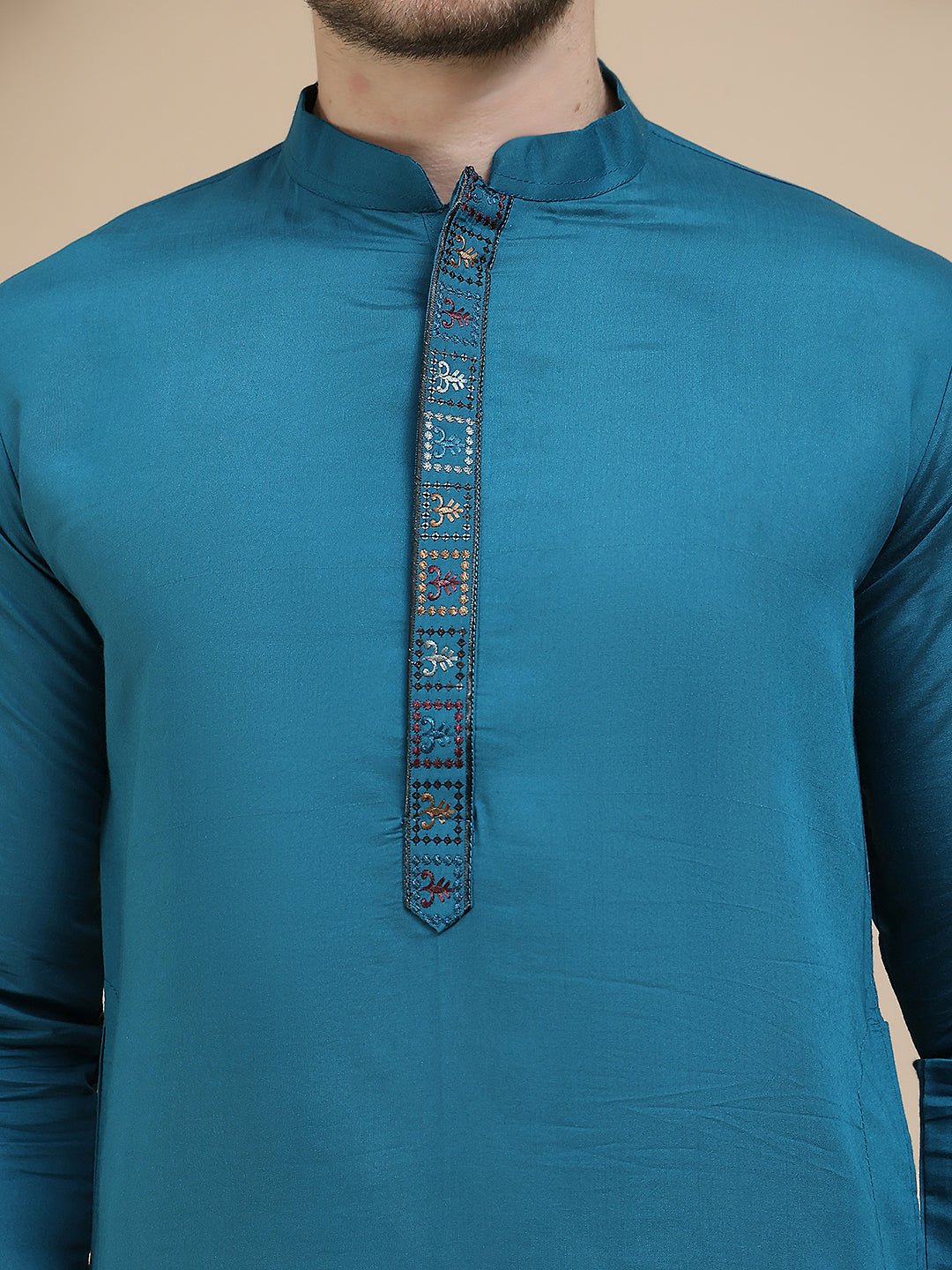 Embroidered Waistcoat and Kurta Pyjama For Men ( JOKPWCS W 5241 Peacock )