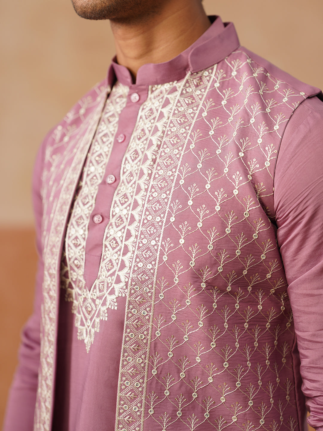 Classic Magenta Kurta Pyjama With Embroidered Waistcoat ( JOKPWCS 5262 Magenta )