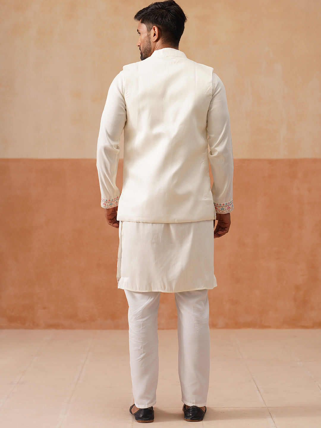 Ethnic Kurta Set with Multicolor Embroidery Jacket ( JOKPWCS 5275 White )