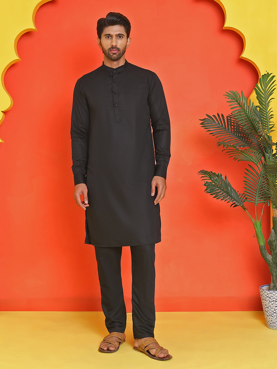 Embroidered Velvet Nehru Jacket With Solid Kurta Pyjama ( JOKPWC 592B 4123 Black )