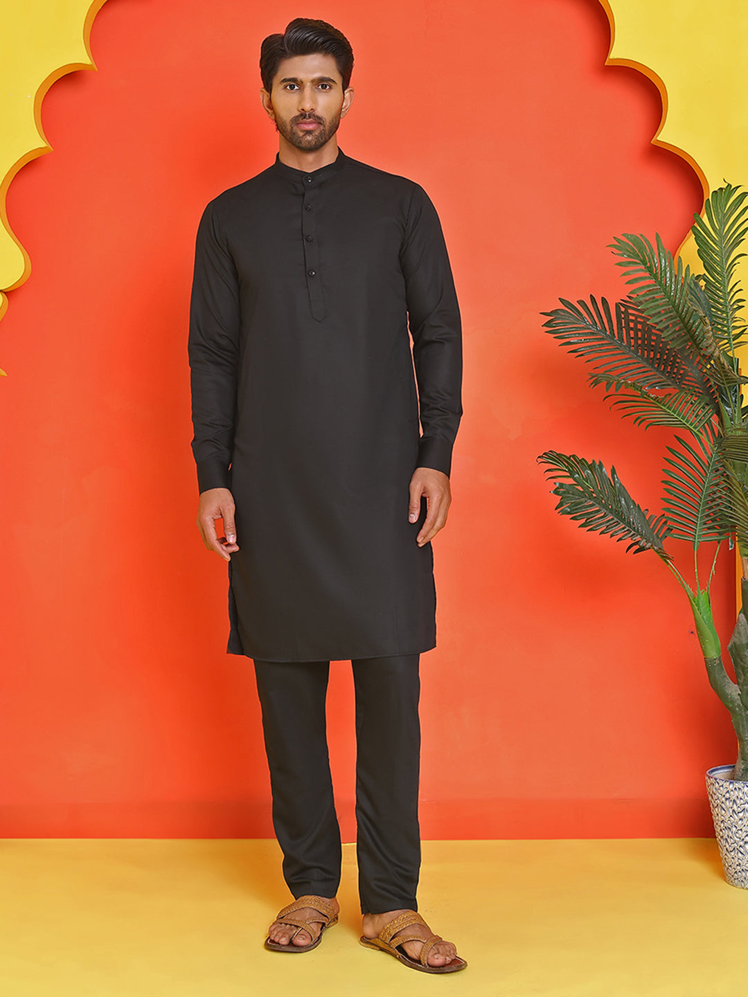 Embossed Nehru Jacket With Solid Kurta Pyjama ( JOKPWC 592B 4130 Black )