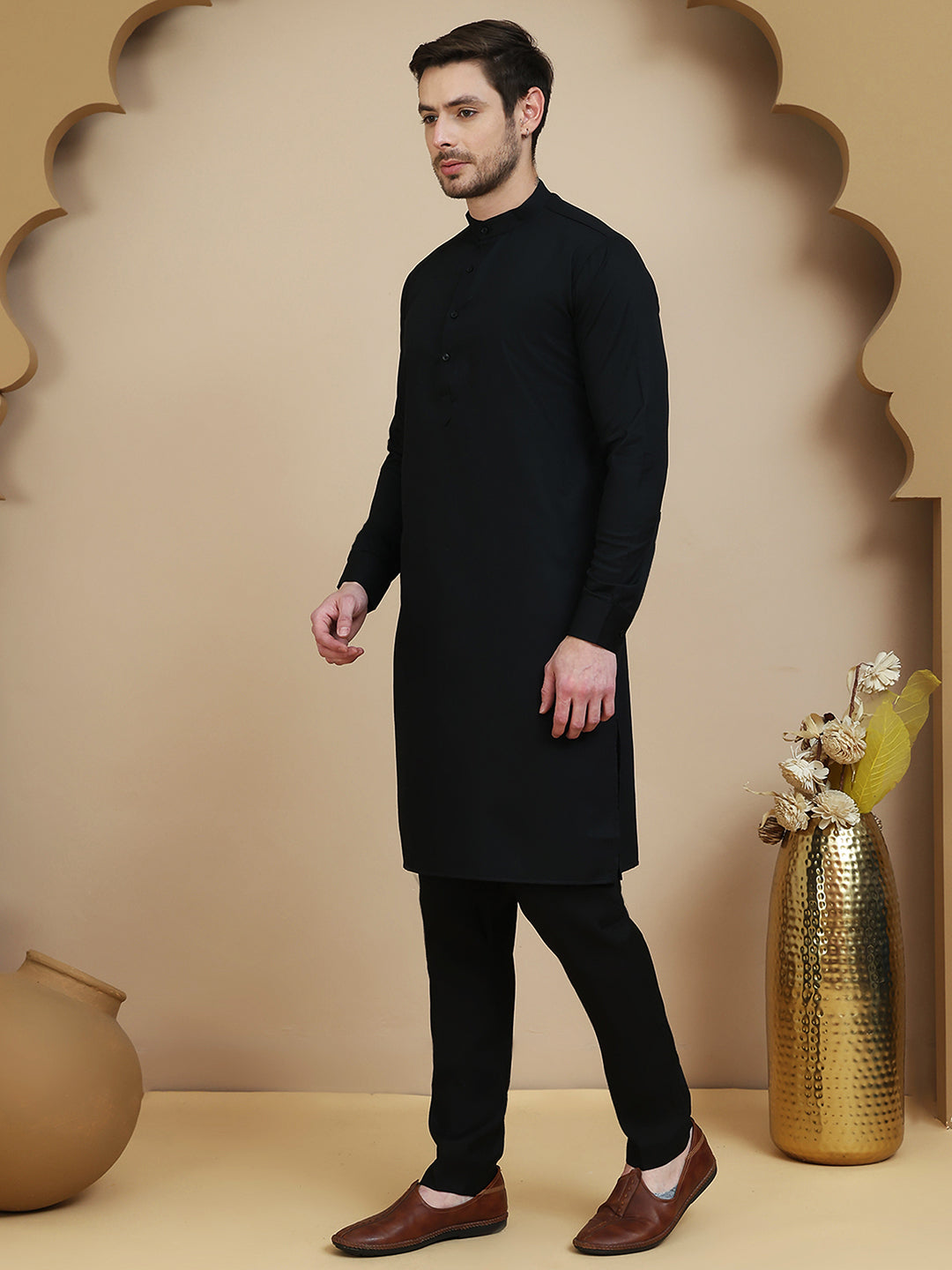 Embossed Nehru Jacket with Solid Kurta Set for Men ( JOKPWC 592B 4133 Grey )