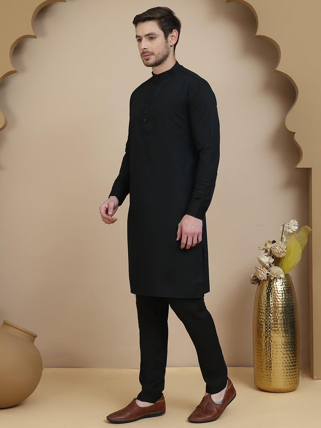 Embossed Nehru Jacket with Solid Kurta Set for Men ( JOKPWC 592B 4133 Maroon )