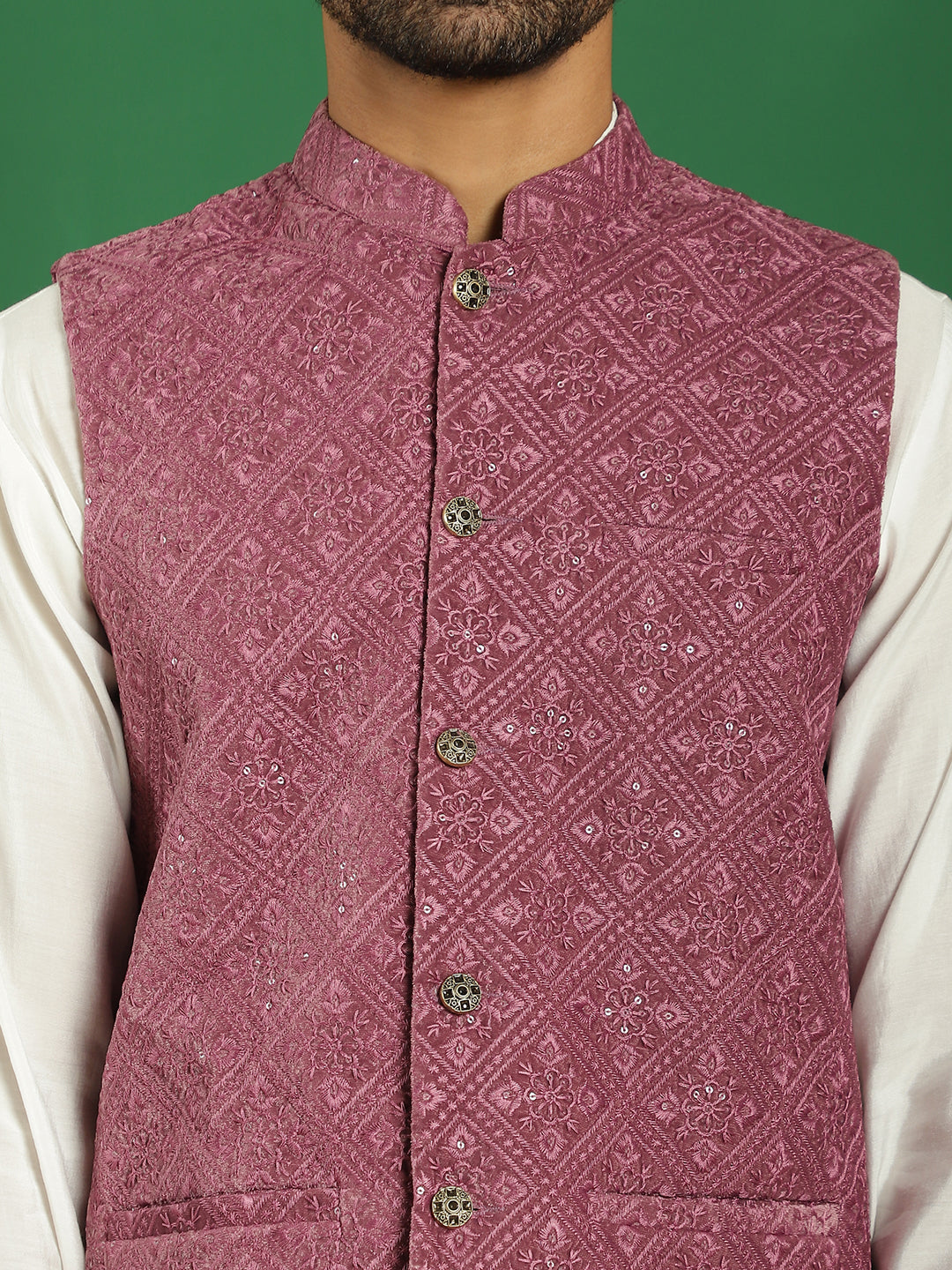 Men's Velvet Nehru Jacket With Solid Kurta Pyjama