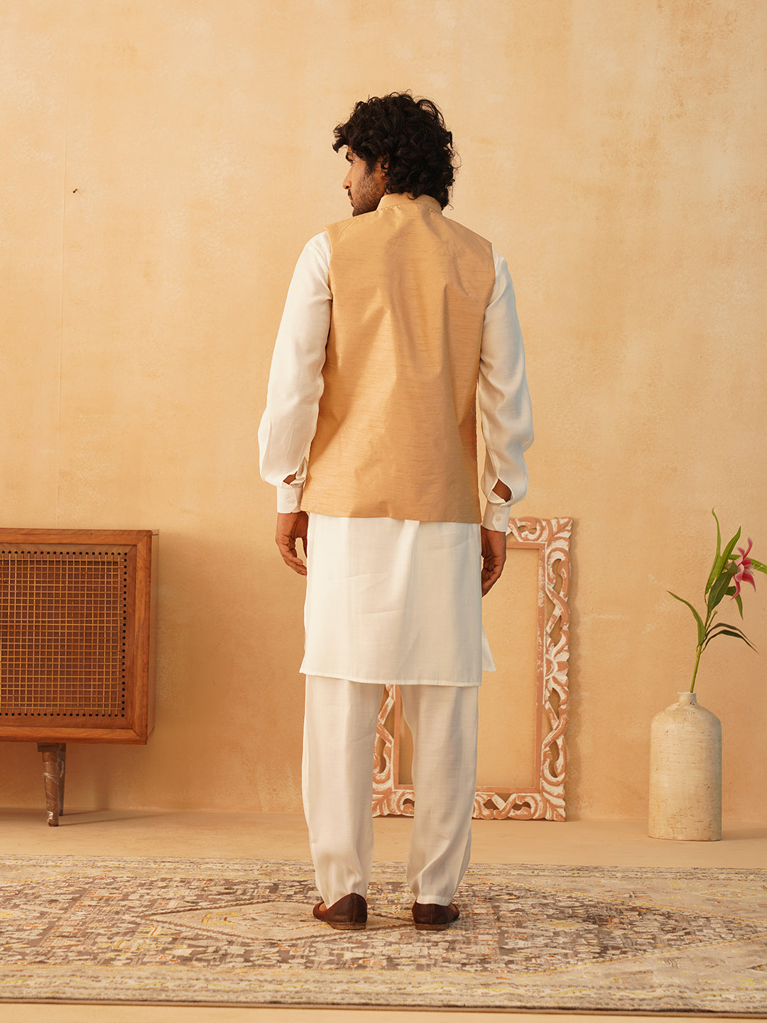 Embroidered Nehru Jacket With Solid Kurta Pyjama Set ( JOKPWC 592W 4104Brown )