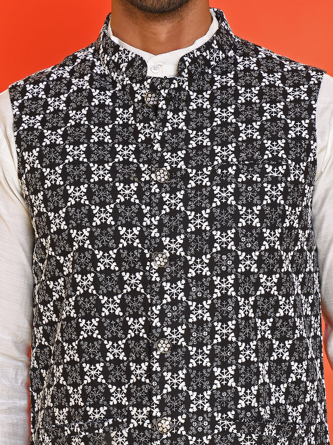 Embroidered Nehru Jacket With Solid Kurta Pyjama Set ( JOKPWC 592W 4110 Black )