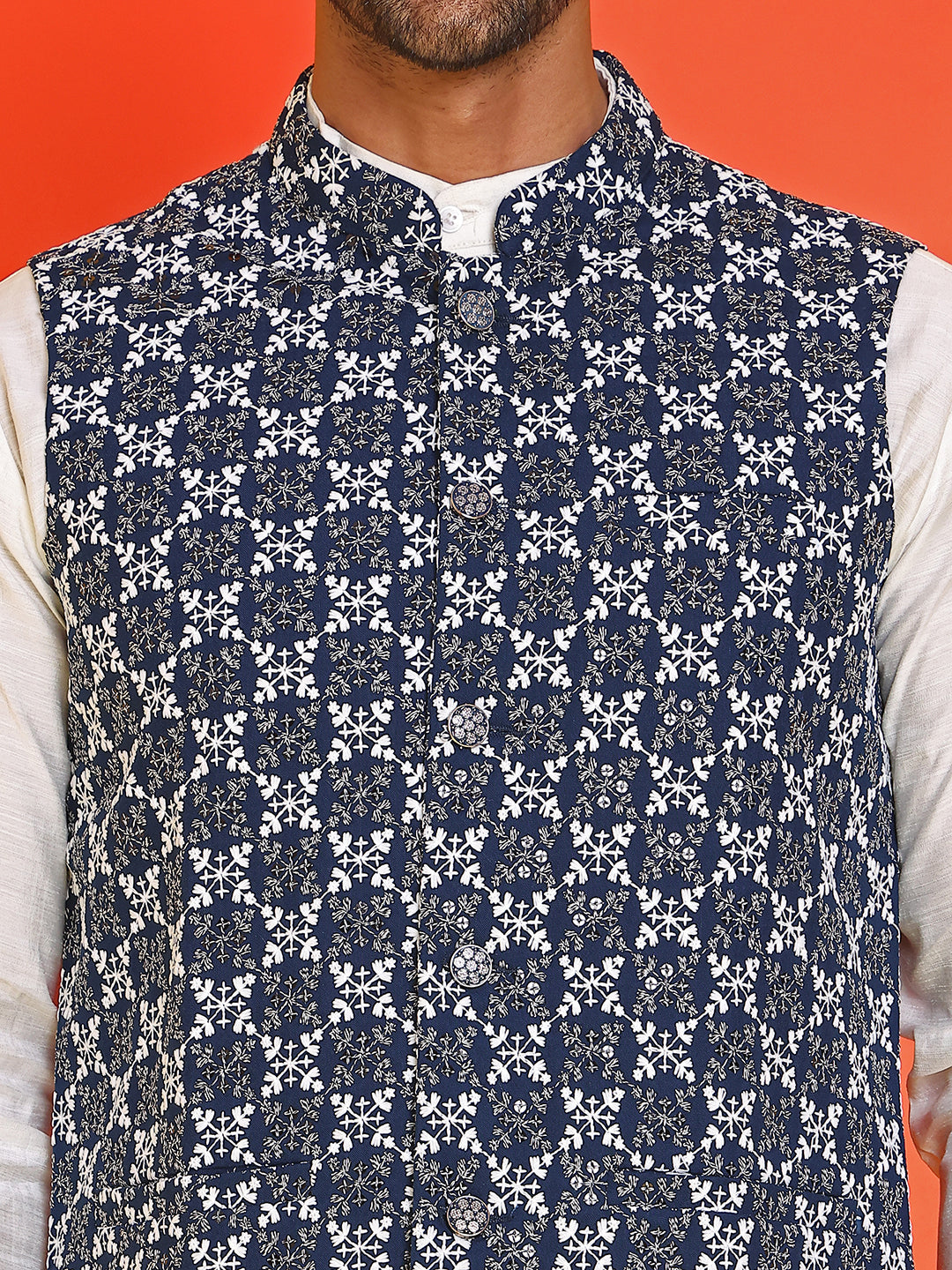 Embroidered Nehru Jacket With Solid Kurta Pyjama Set ( JOKPWC 592W 4110 Peacock )