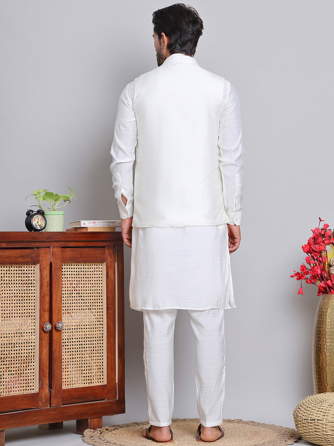 Embroidered Nehru Jacket With Solid Kurta Pyjama ( JOKPWC 592W 4121Green )