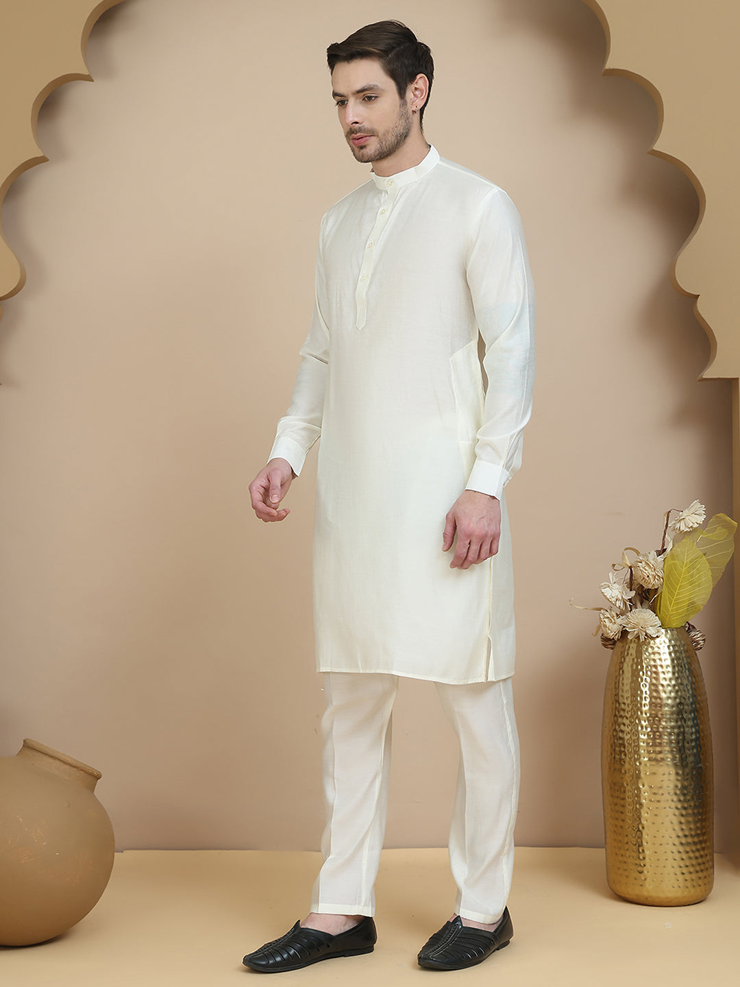 Embossed Nehru Jacket with Solid Kurta Set for Men ( JOKPWC 592W 4133 Pista )