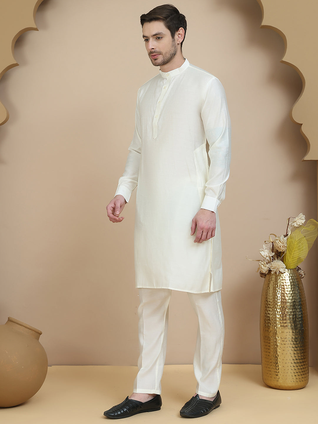 Embossed Nehru Jacket with Solid Kurta Set for Men ( JOKPWC 592W 4134 Blue )