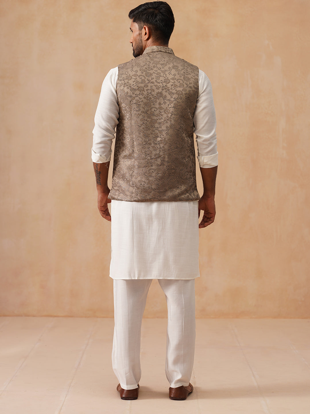 Nehru Jacket with Kurta Pyjama for Men ( JOKPWC 592W 4135 Brown )