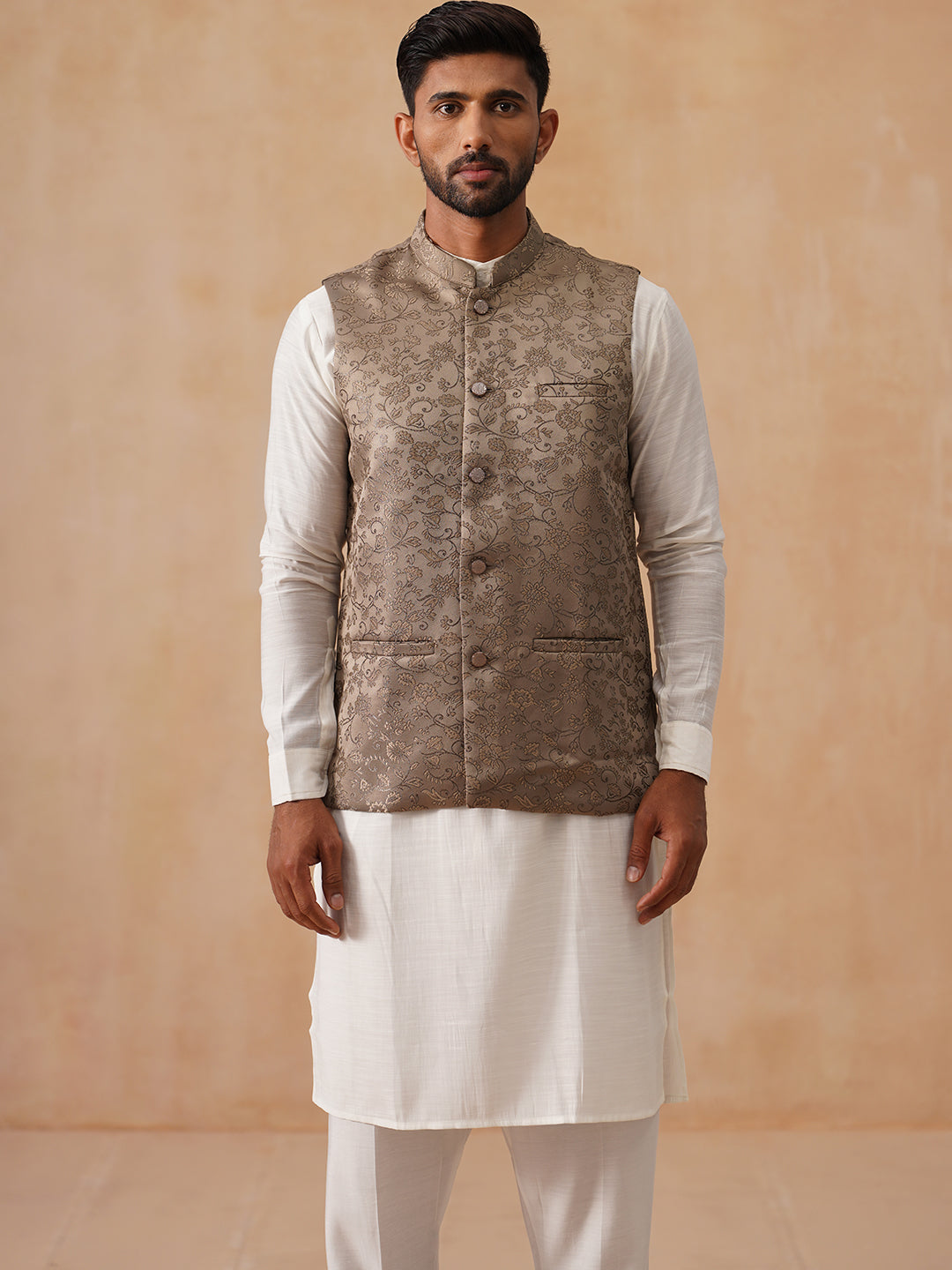 Nehru Jacket with Kurta Pyjama for Men ( JOKPWC 592W 4135 Brown )